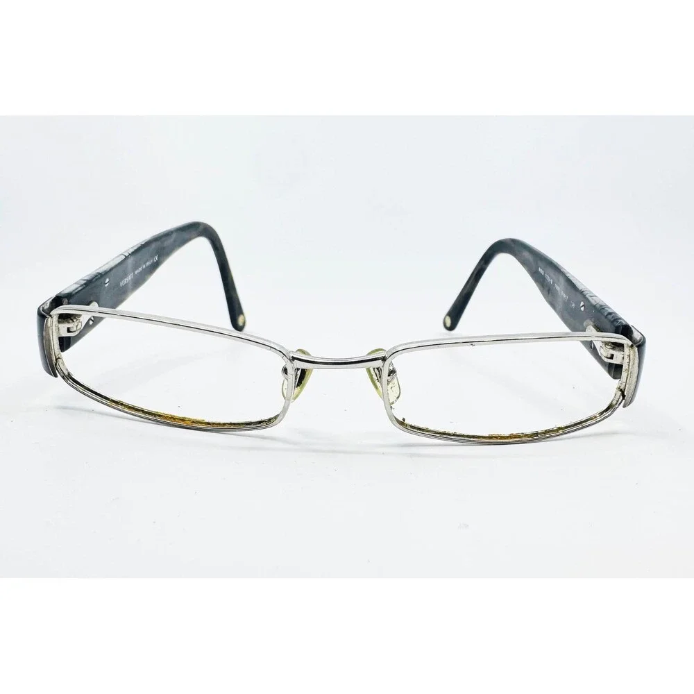 Versace Eyeglasses Womens Silver Black Greca Rhinestone 1122-B 51-17-135